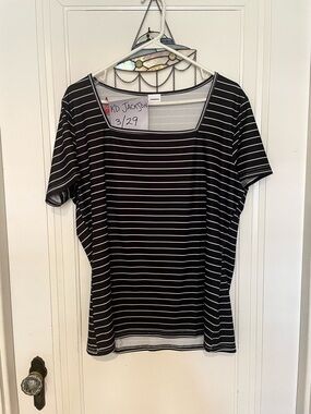 Women's Black & White Striped Square Neck Top